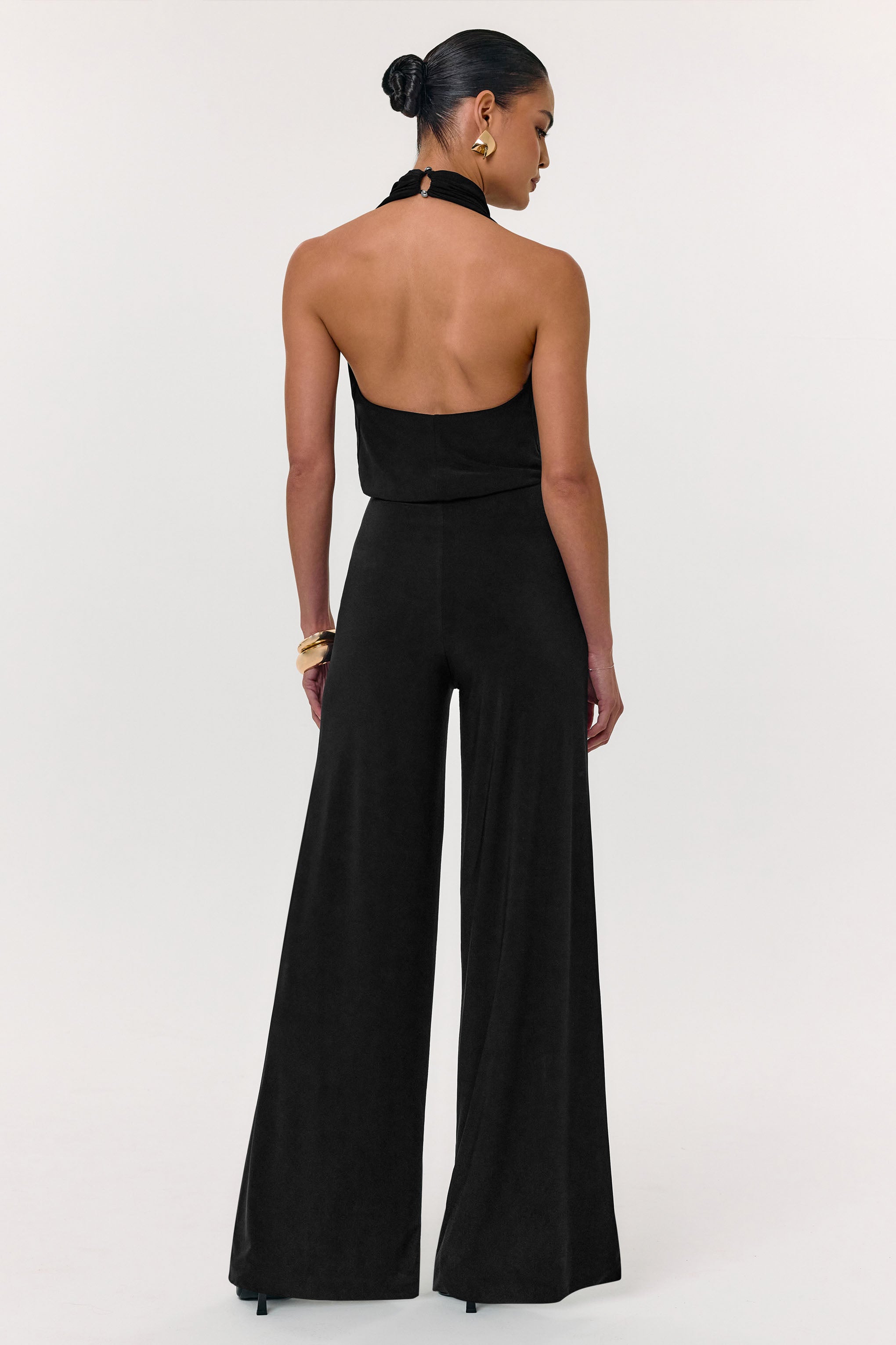 Asha | Black High-Neck Jumpsuit With Ruched Detail