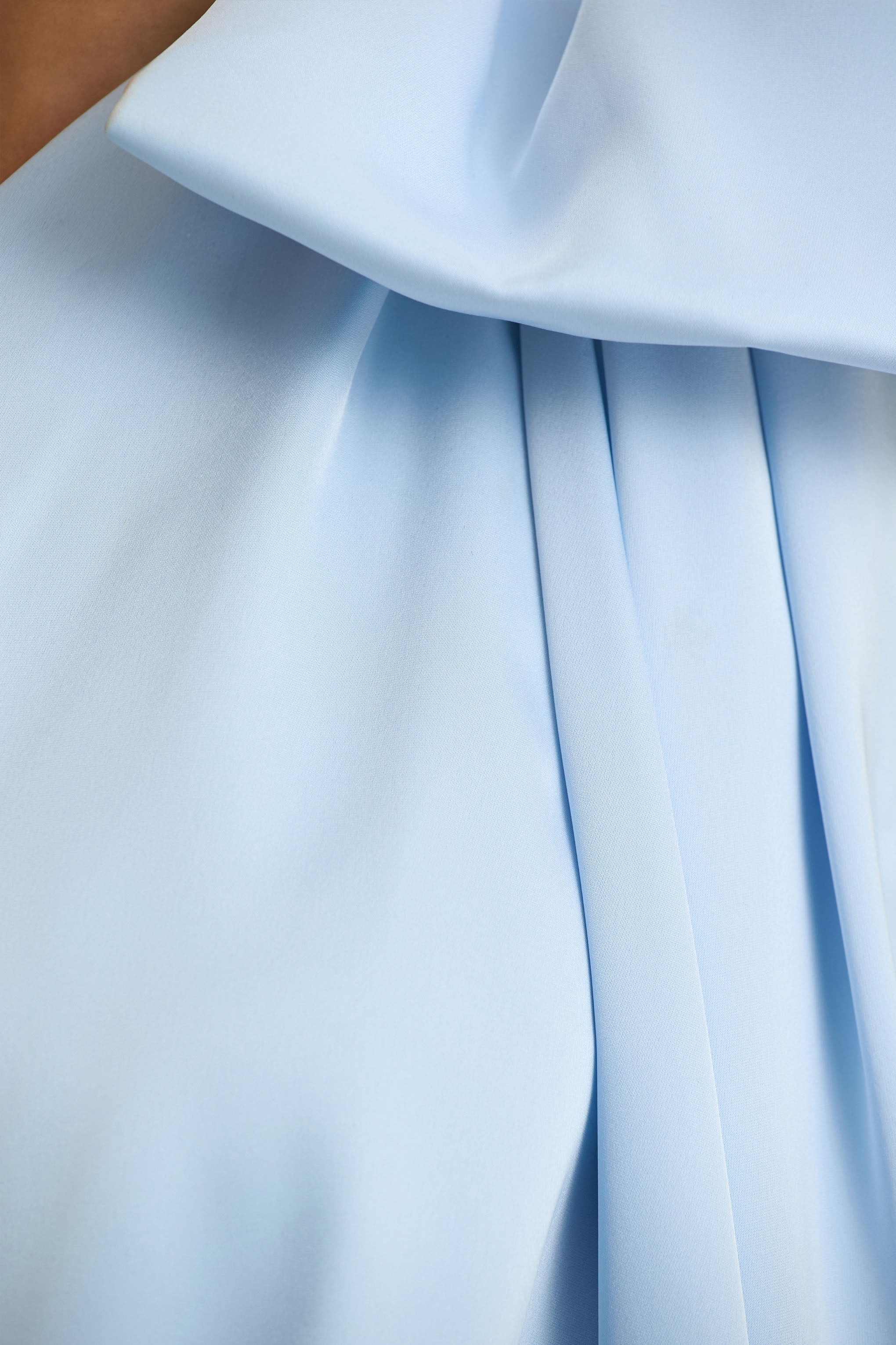 Celestia | Powder Blue Satin Asymmetric-Neck Midi Dress With Cape Detail