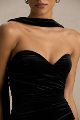 Paloma | Black Velvet Bandeau Maxi Dress With Scarf