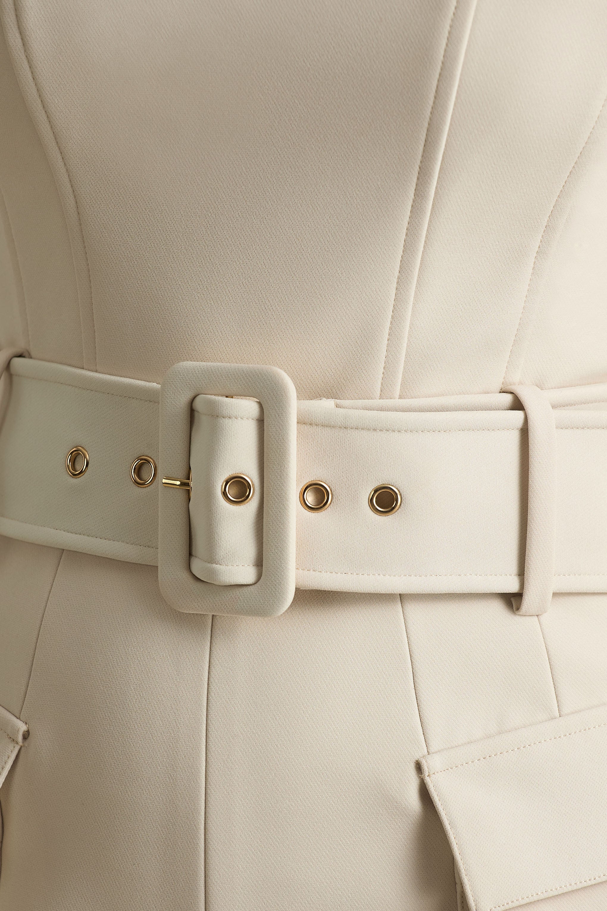 Solice | Cream Square-Neck Tailored Jumpsuit