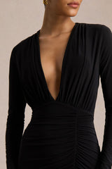 Command | Black Plunge-Neck Maxi Dress With Front-High Split