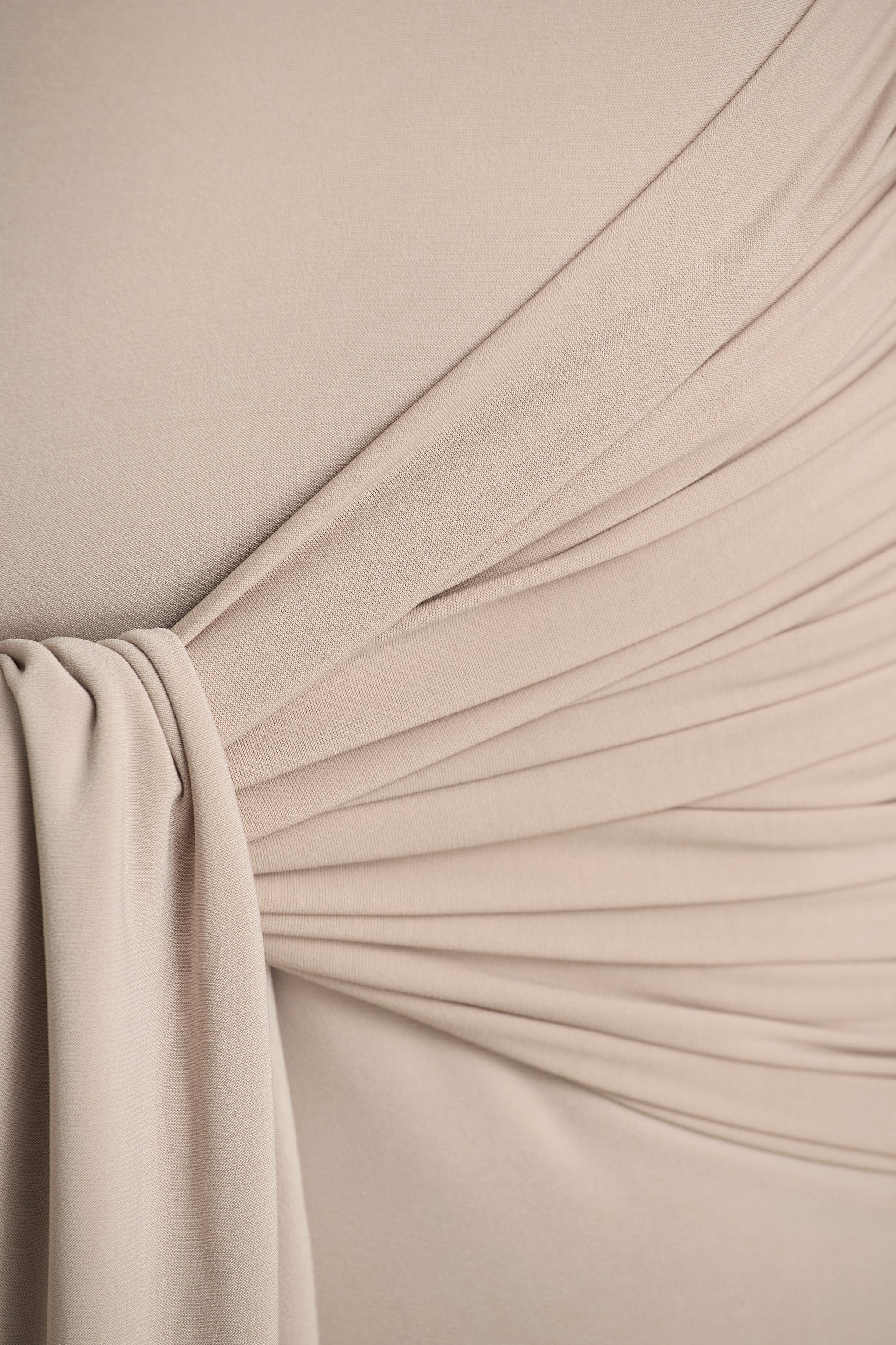 Myra | Champagne High-Neck Maxi Dress With Sash and Ruched Detailing