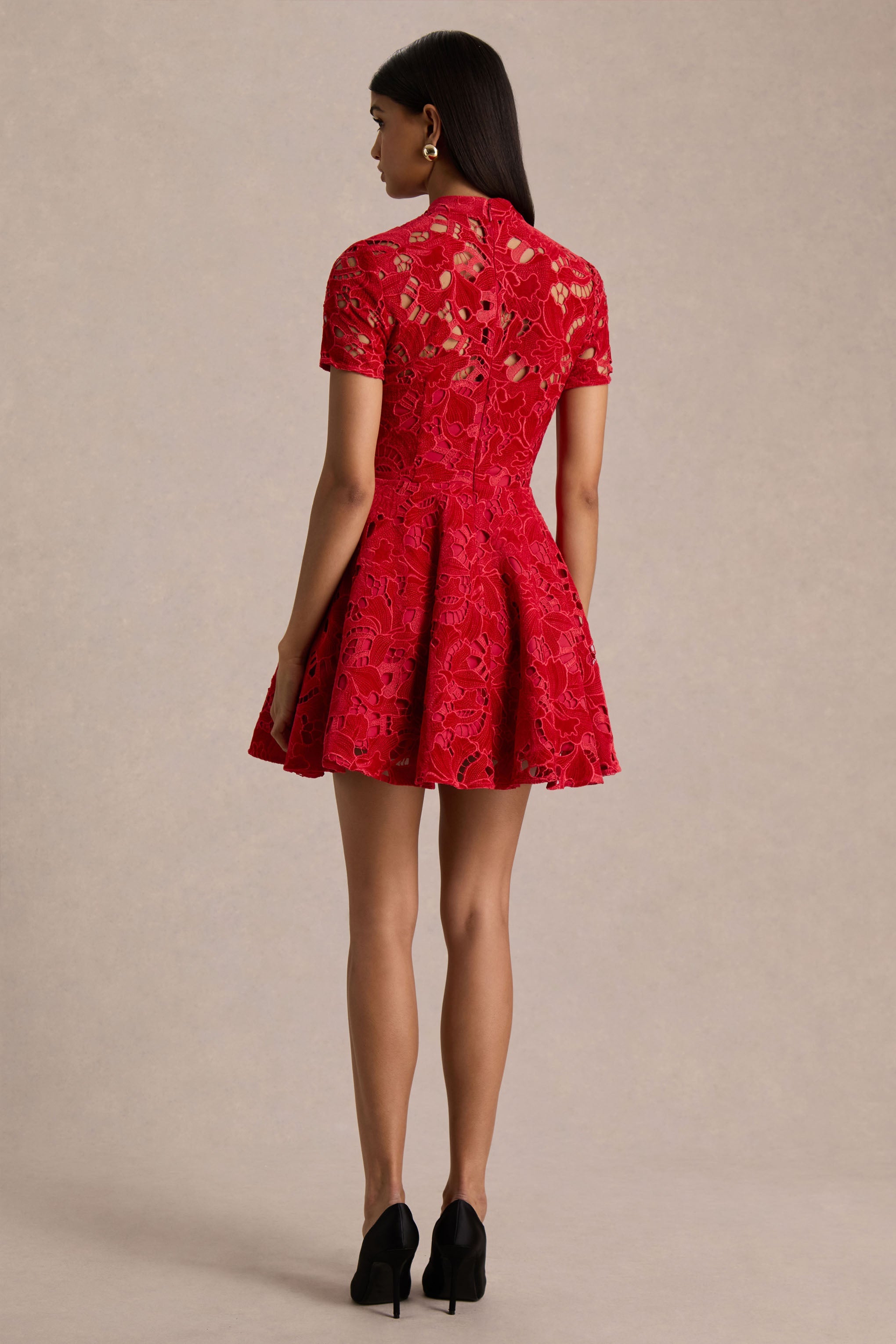 Roam | Red Lace High-Neck Mini Dress