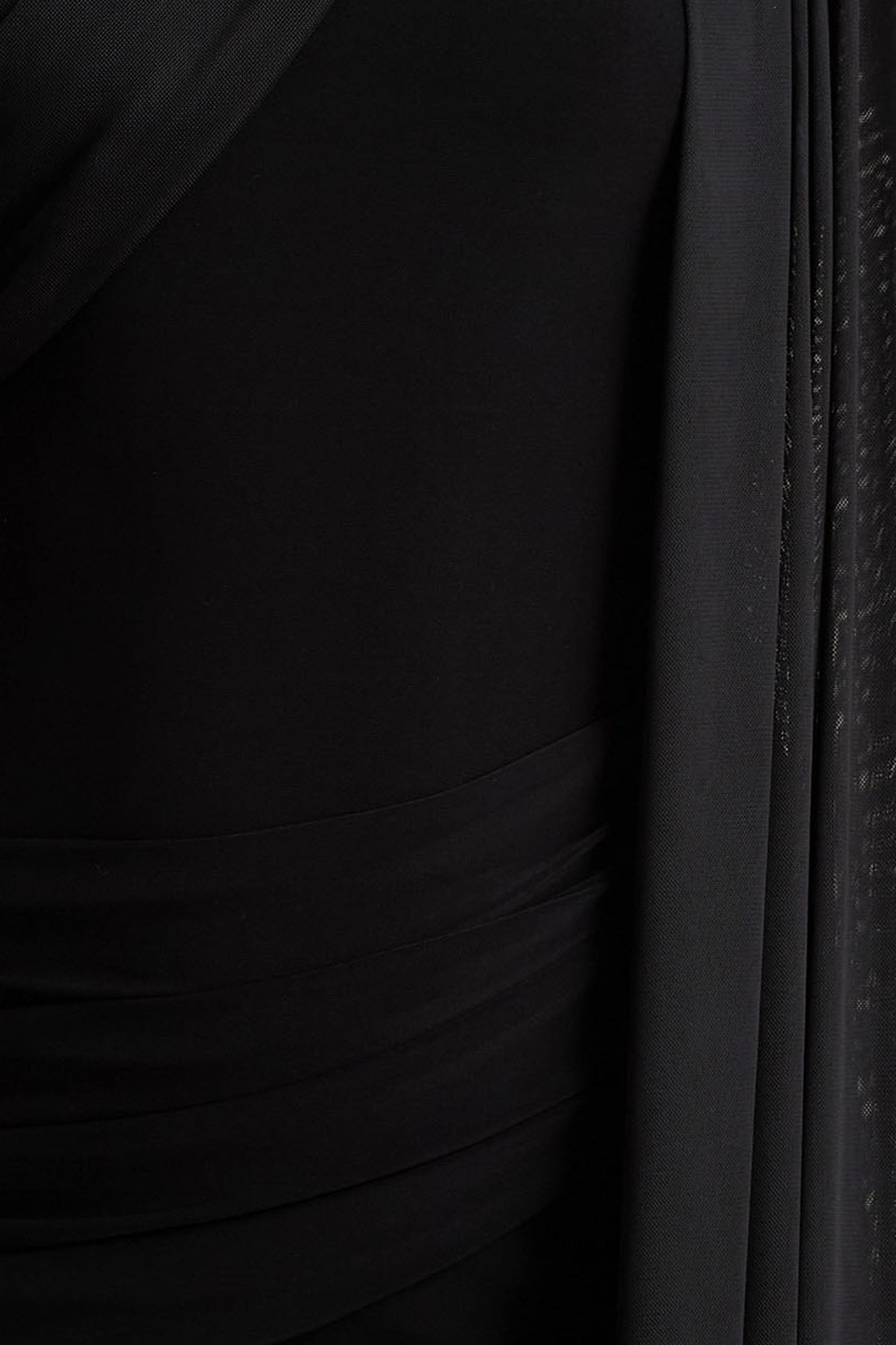 Brenda | Black Crew-Neck Maxi Dress With Mesh Cape And Sash