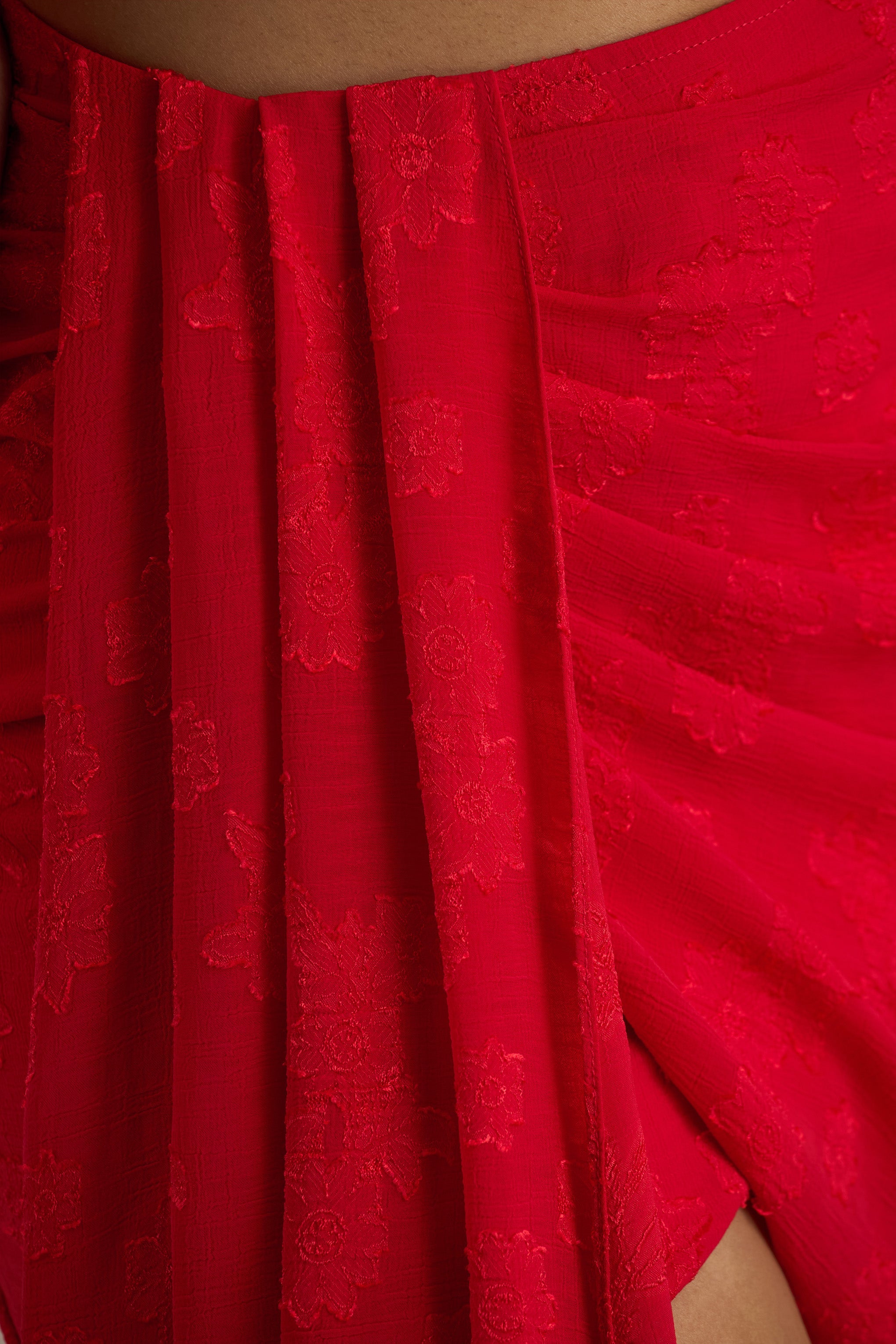 Melania | Red Satin Devore Wrap Mini Skirt With Sash Detail