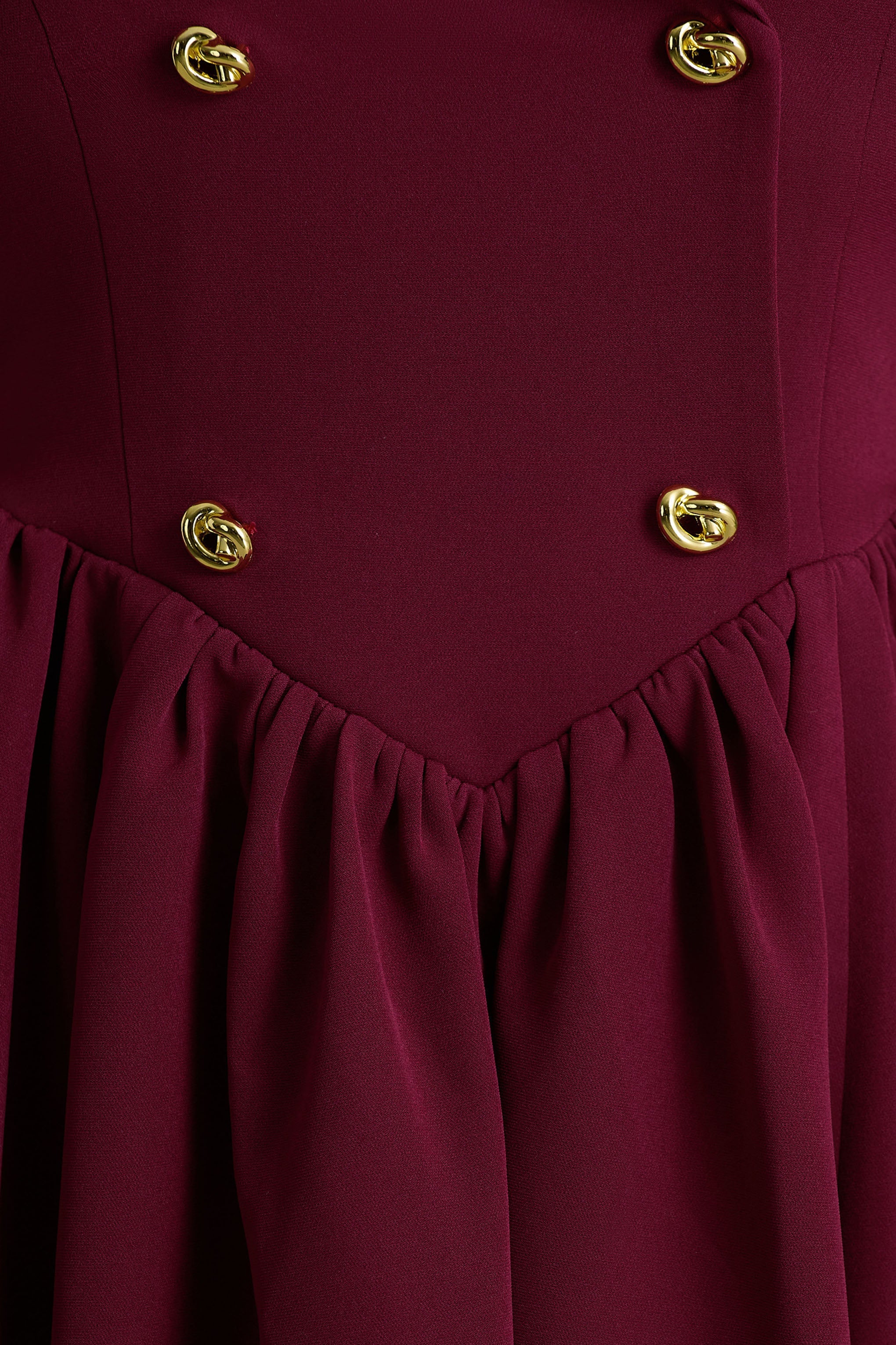 Lisa | Burgundy Plunge-Neck Tailored Midi Dress With Button-Detailing