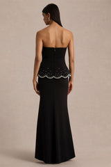 Robin | Black Hand-Embellished Strapless Corset Maxi Dress