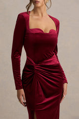 Fay | Berry Velvet Corset Style Knot Maxi Dress