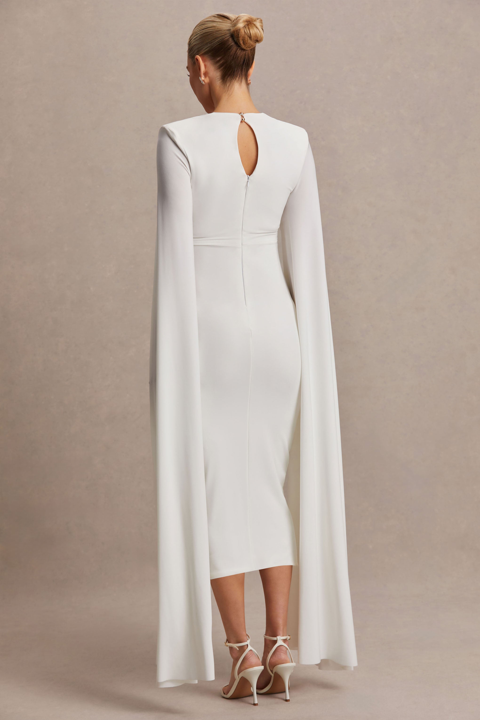 Flawless | White Square-Neck Maternity Midi Dress With Cape-Sleeves