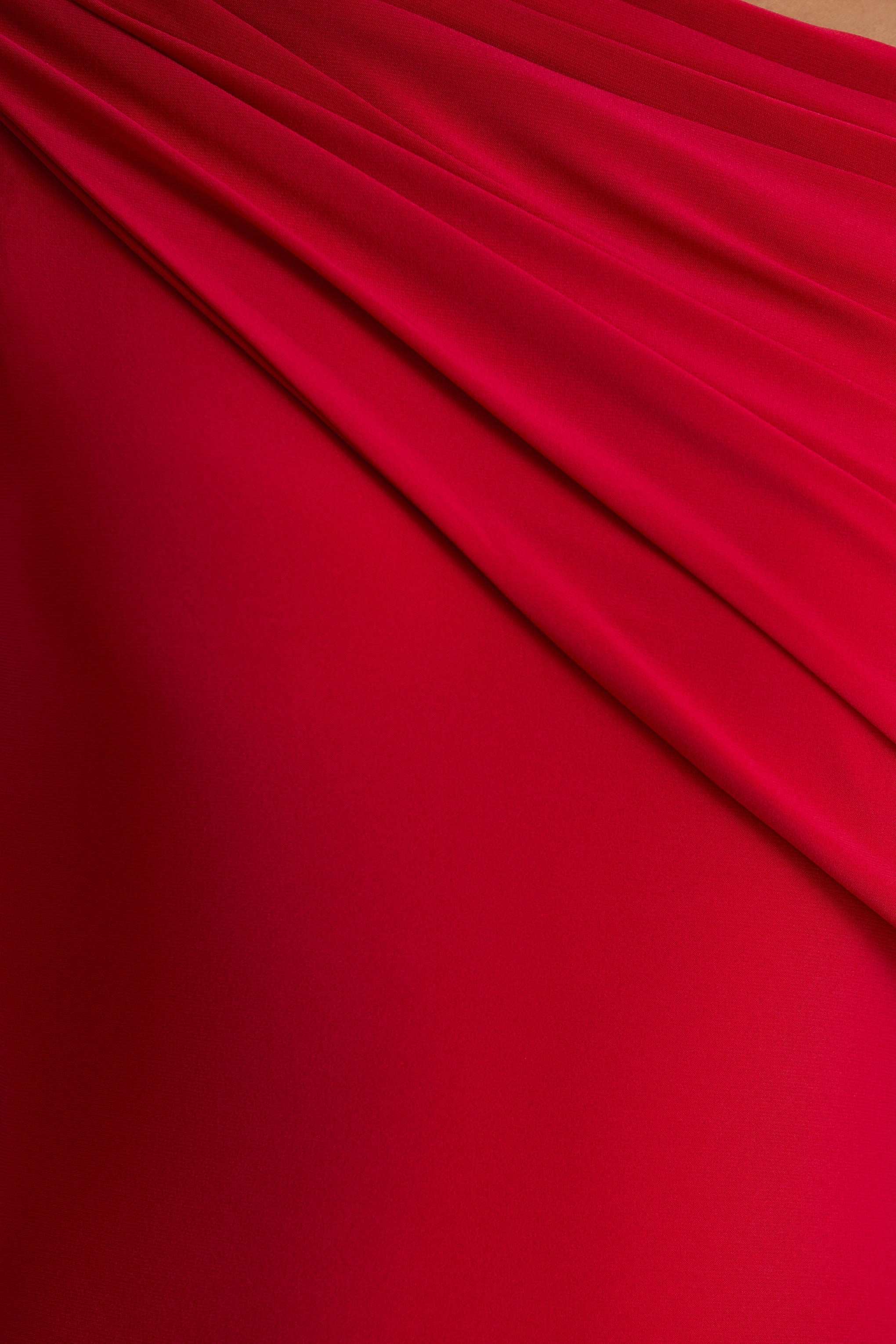 Zendaya | Red Asymmetric-Neck Fishtail Maxi Dress With Sash