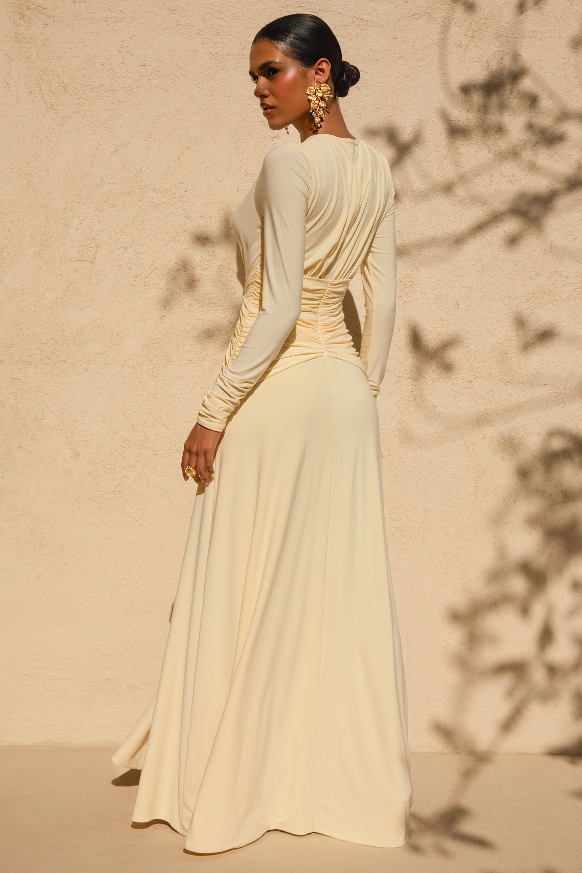 With Me | Lemon High-Neck Maxi Dress With Ruched Detailing