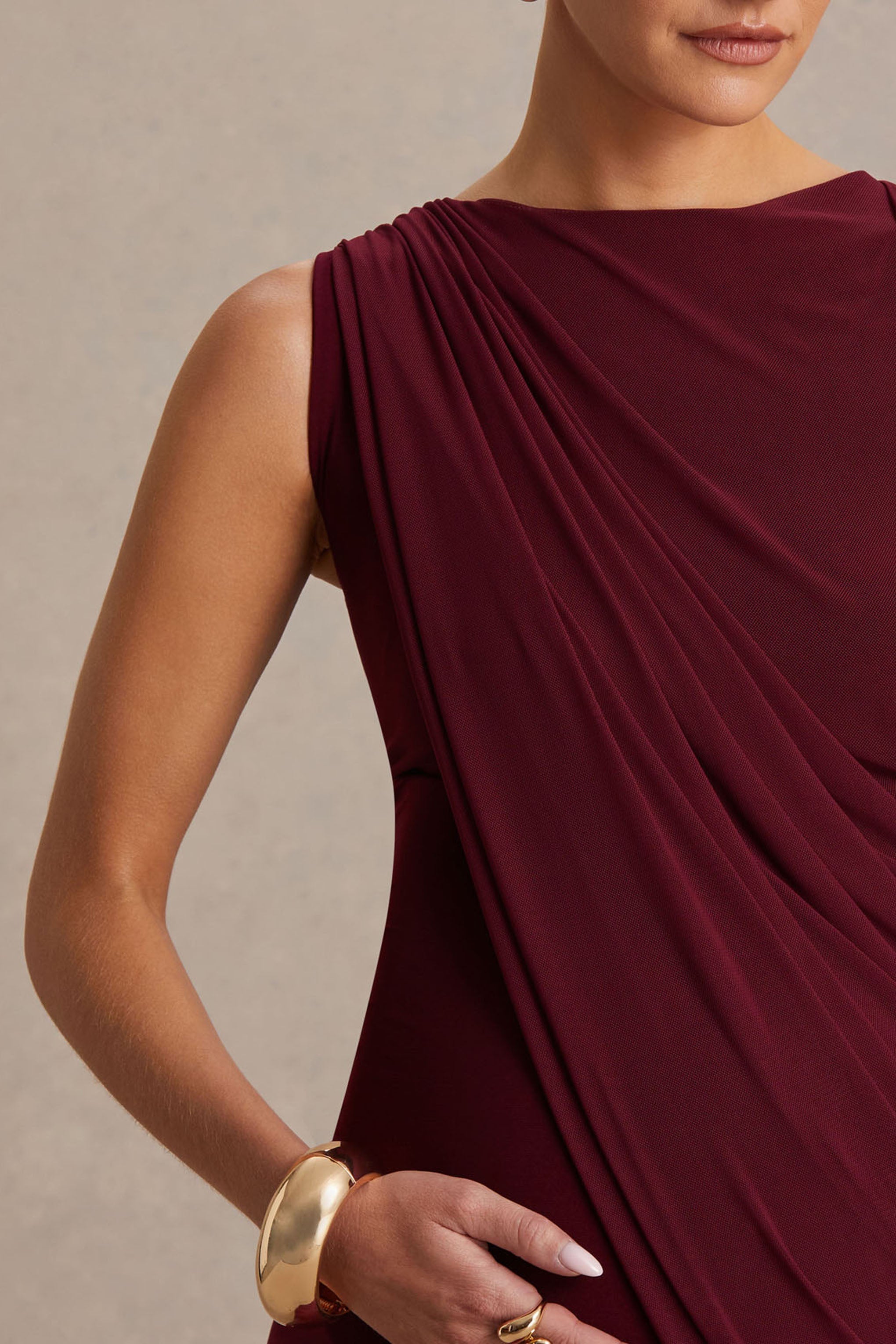 Cristina | Burgundy Slashed-Neck Maternity Maxi Dress With Cape-Sleeve