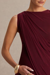 Cristina | Burgundy Slashed-Neck Maternity Maxi Dress With Cape-Sleeve