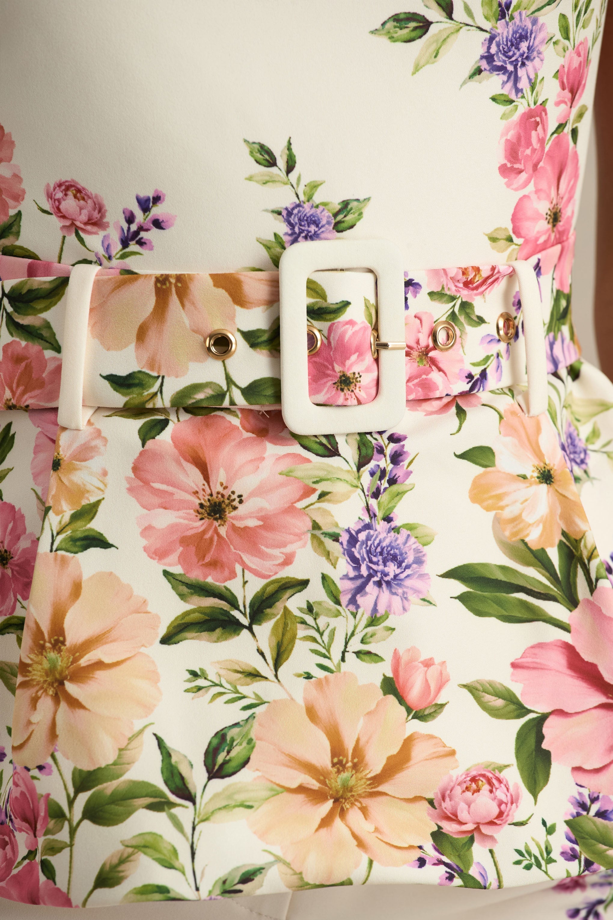 Maud | White Floral Border Print Square-Neck Tailored Top