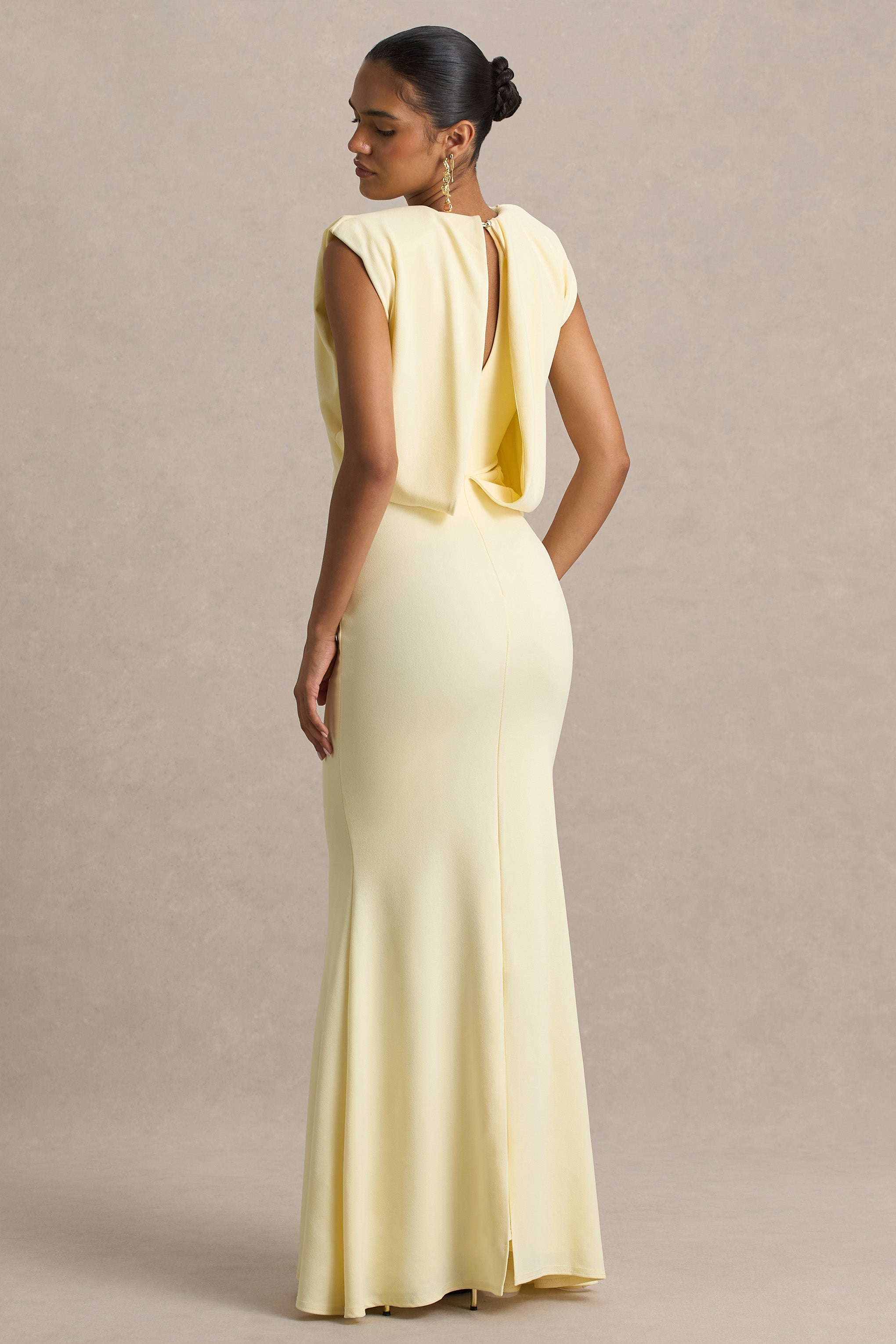 Meave | Lemon Boat-Neck Maxi Dress With Draped Detail
