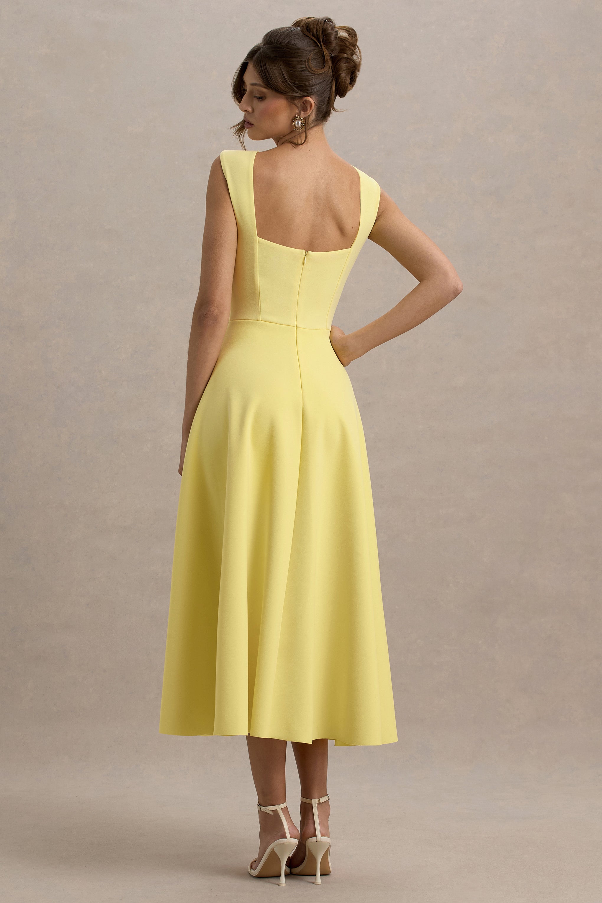 Andromeda | Lemon Sweetheart-Neck Midi Dress