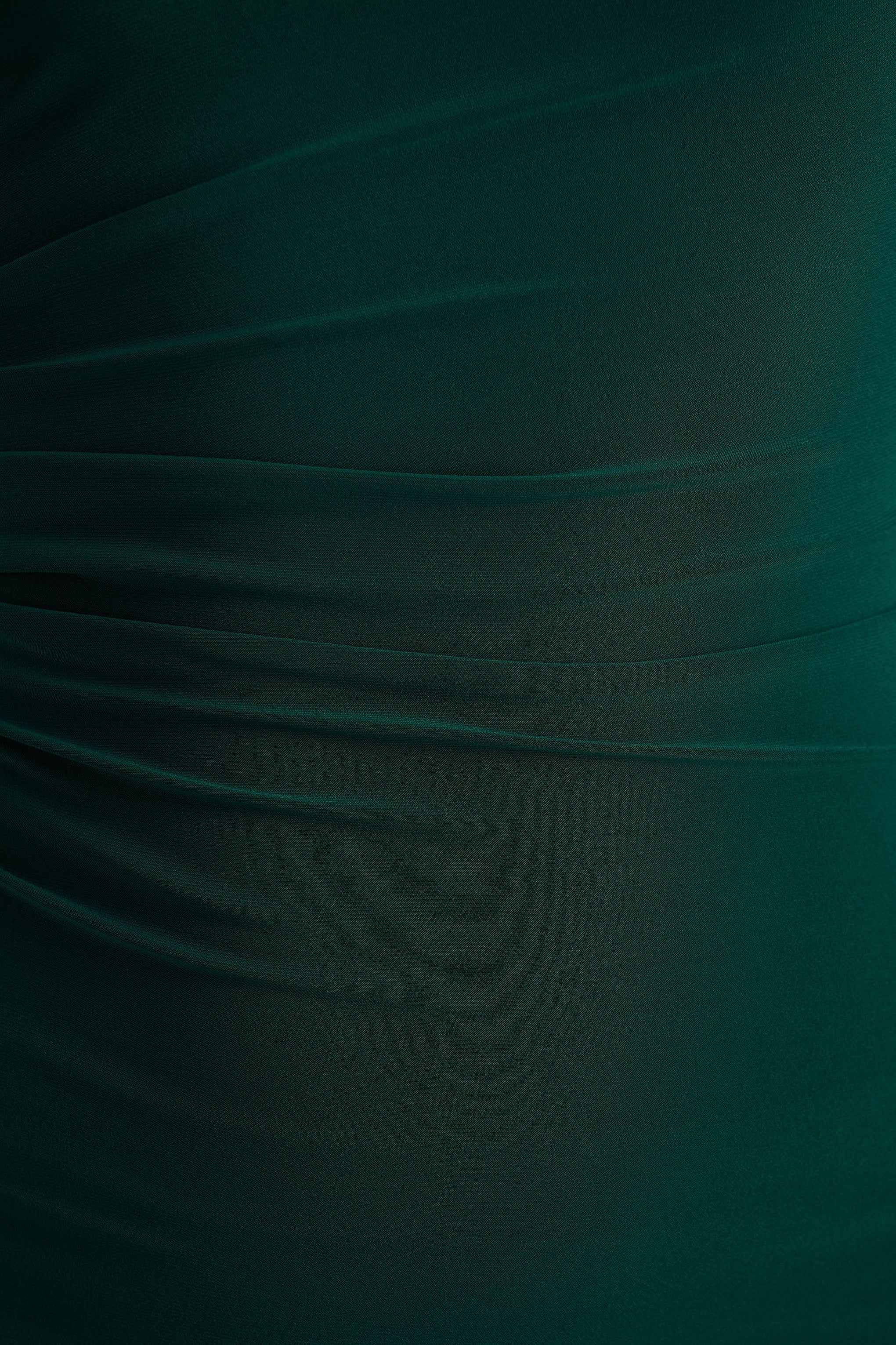 Eden |  Bottle Green High-Neck Maxi Dress With Ruched Detailing