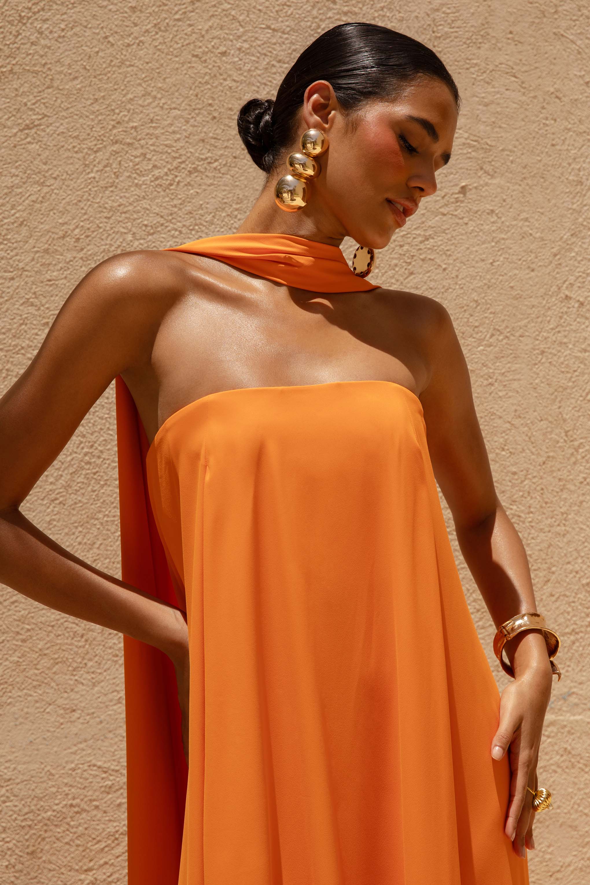 Cerise | Orange High-Neck Maxi Dress With Open-Back