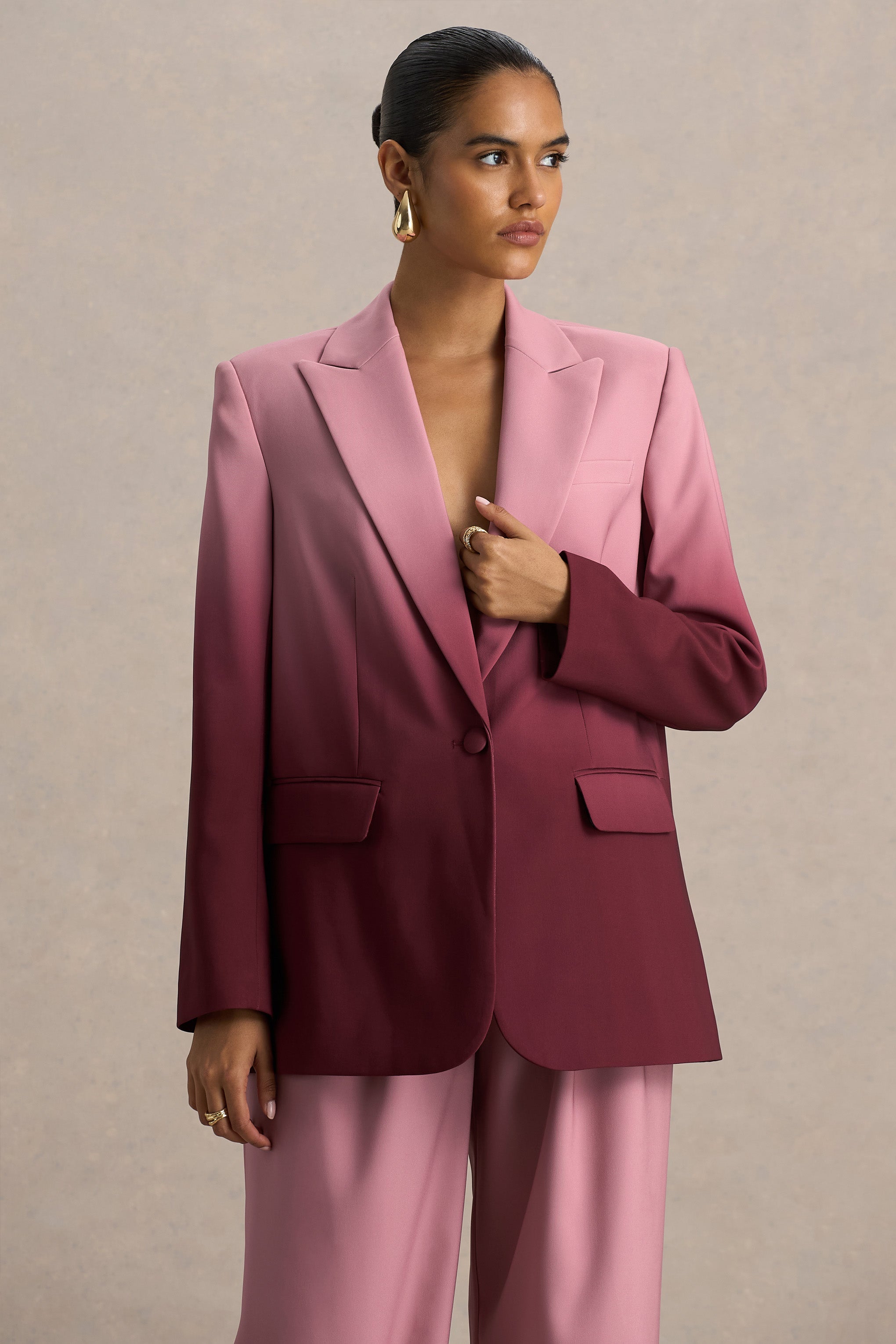 Enya | Cherry Ombre Plunge-Neck Satin Blazer