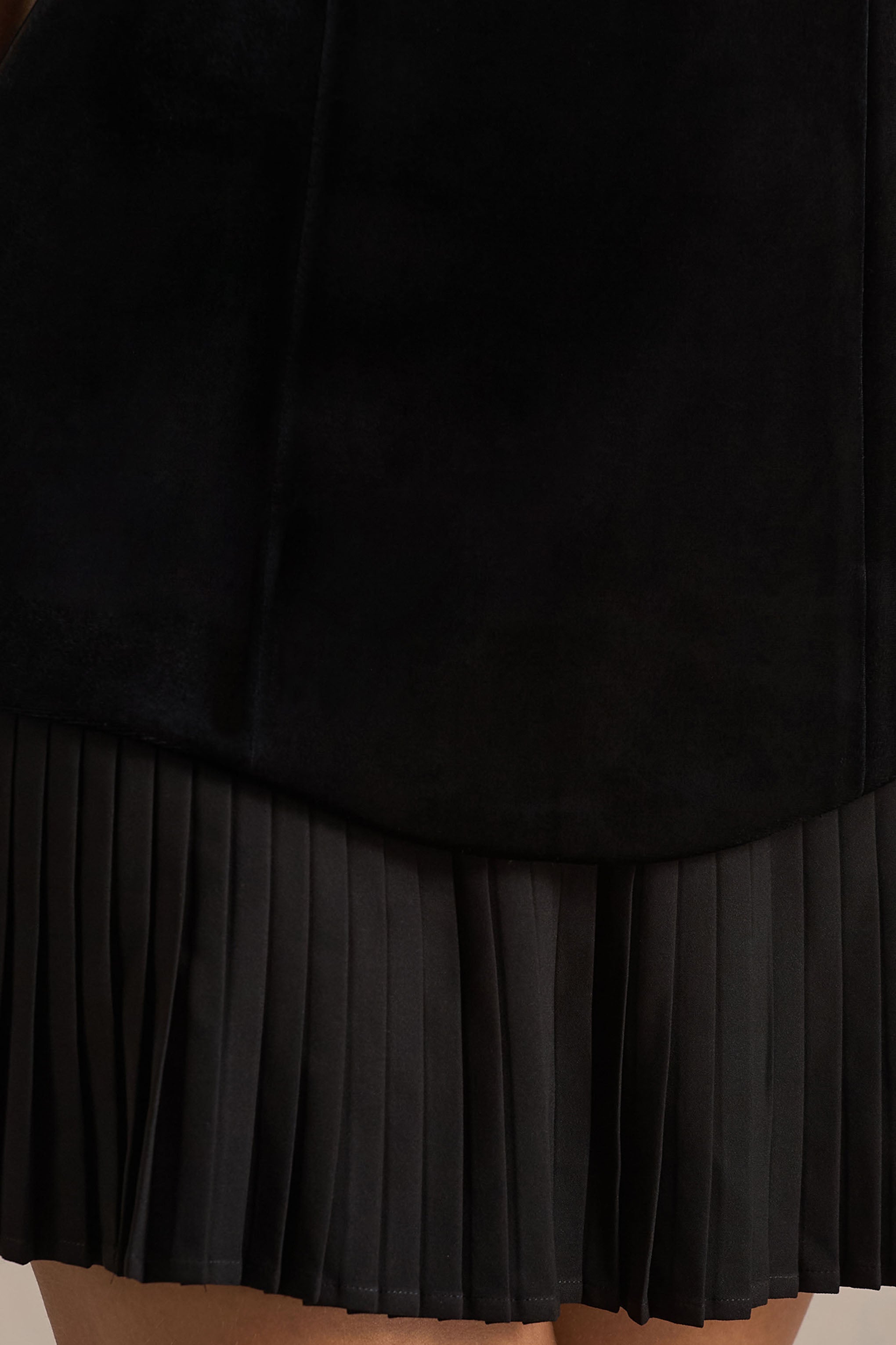 Valentina | Black Velvet Bandeau Mini Dress With Pleated Detailing