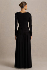 Aniyah | Black High-Neck Maxi Dress With Ruched Detailing