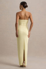 Hallie | Lemon Bandeau Maxi Dress With Bow Detail