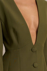Rosalina | Olive Extreme-Plunge Neck Tailored Blazer