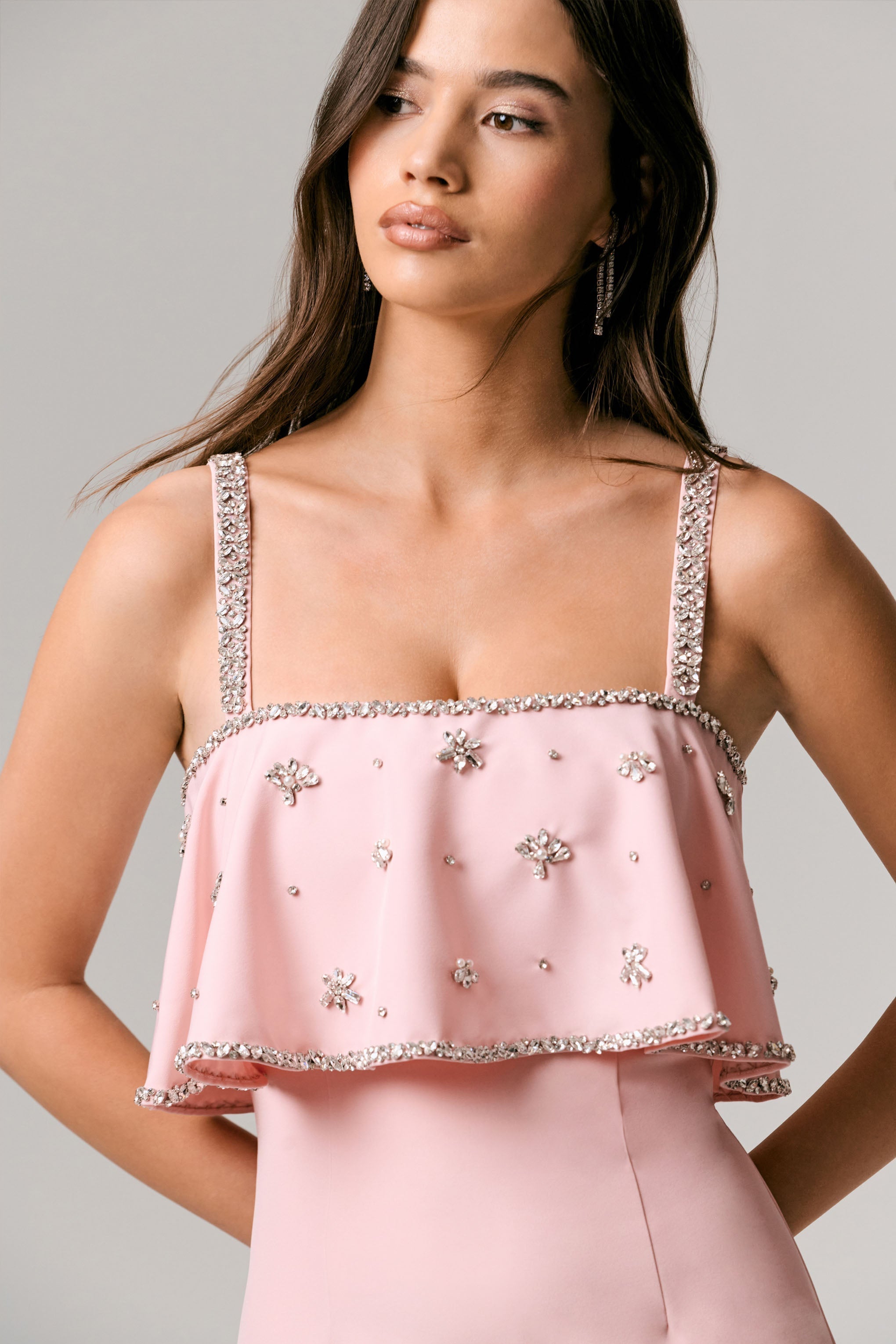Scarlet | Pale Pink Square-Neck Embellished Maxi Dress