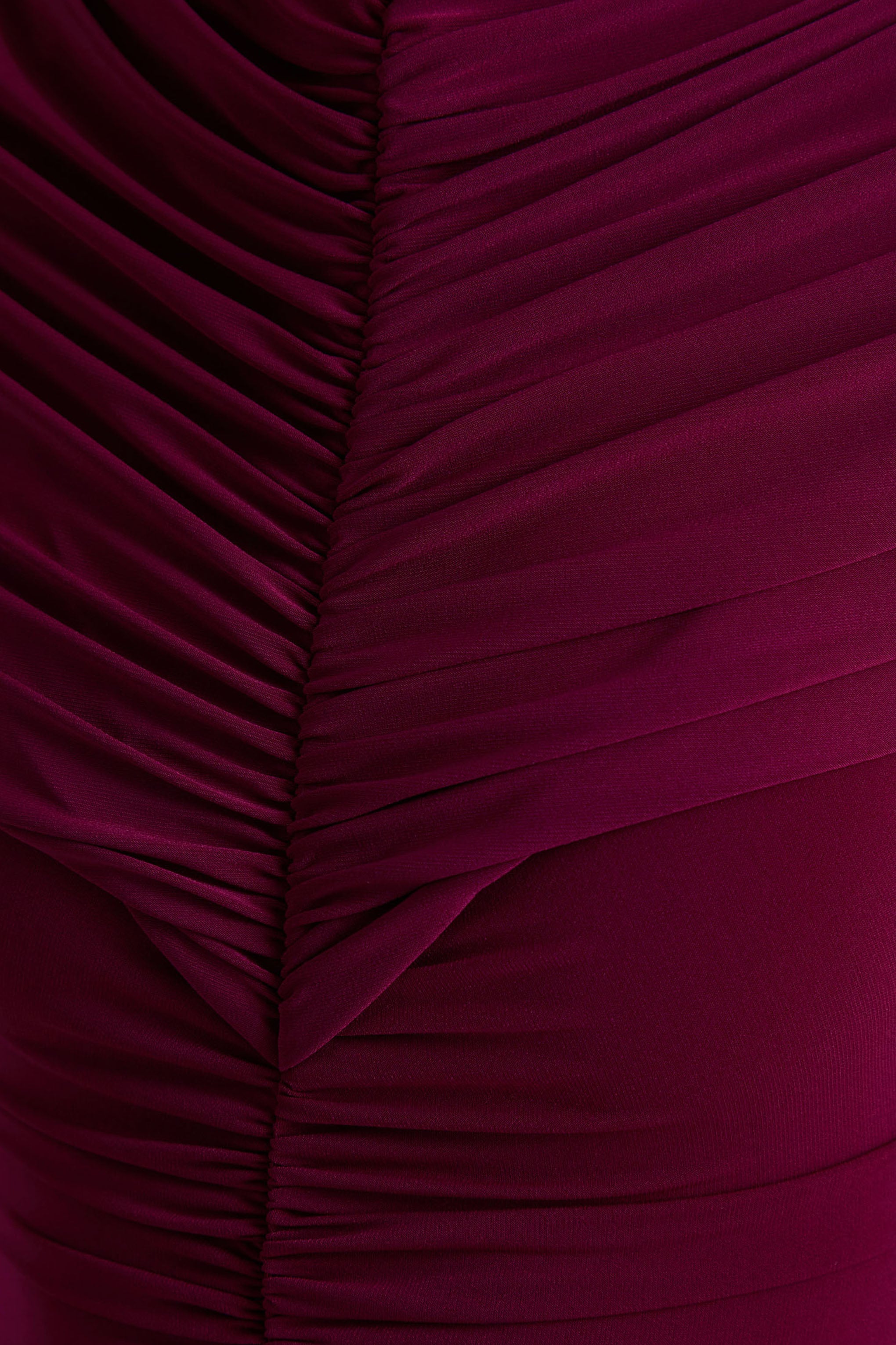 Azaria | Burgundy High-Neck Maxi Dress With Ruched Detailing