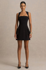 Mollie | Black Square-Neck Tailored Micro Mini Dress