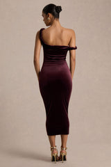 Carella | Burgundy Velvet Twisted Asymmetric Midi Dress