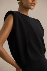 Meave | Black Boat-Neck Maxi Dress With Draped Detail