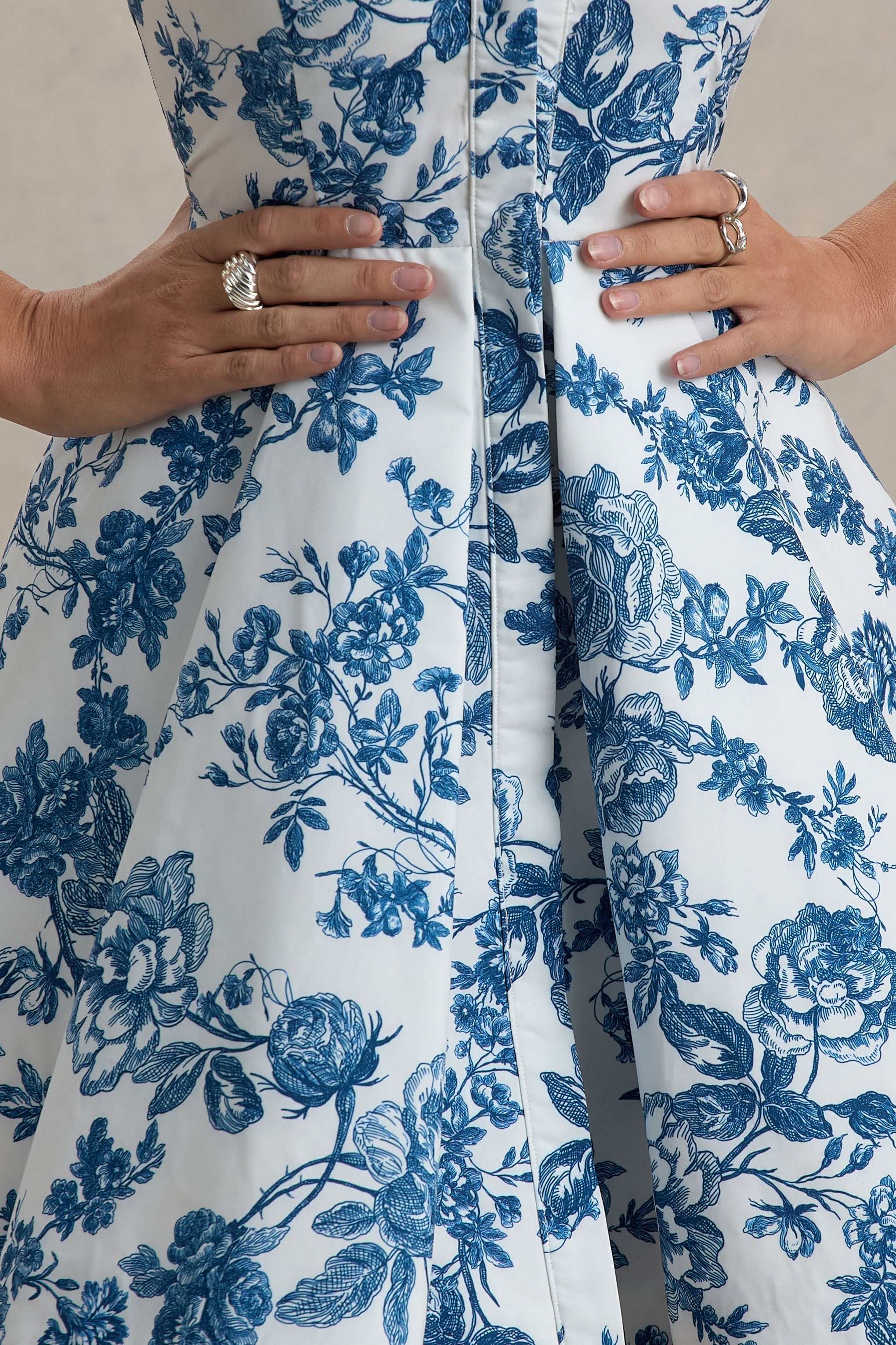 Paulie | Blue Porcelain Print Poplin Skater Mini Dress