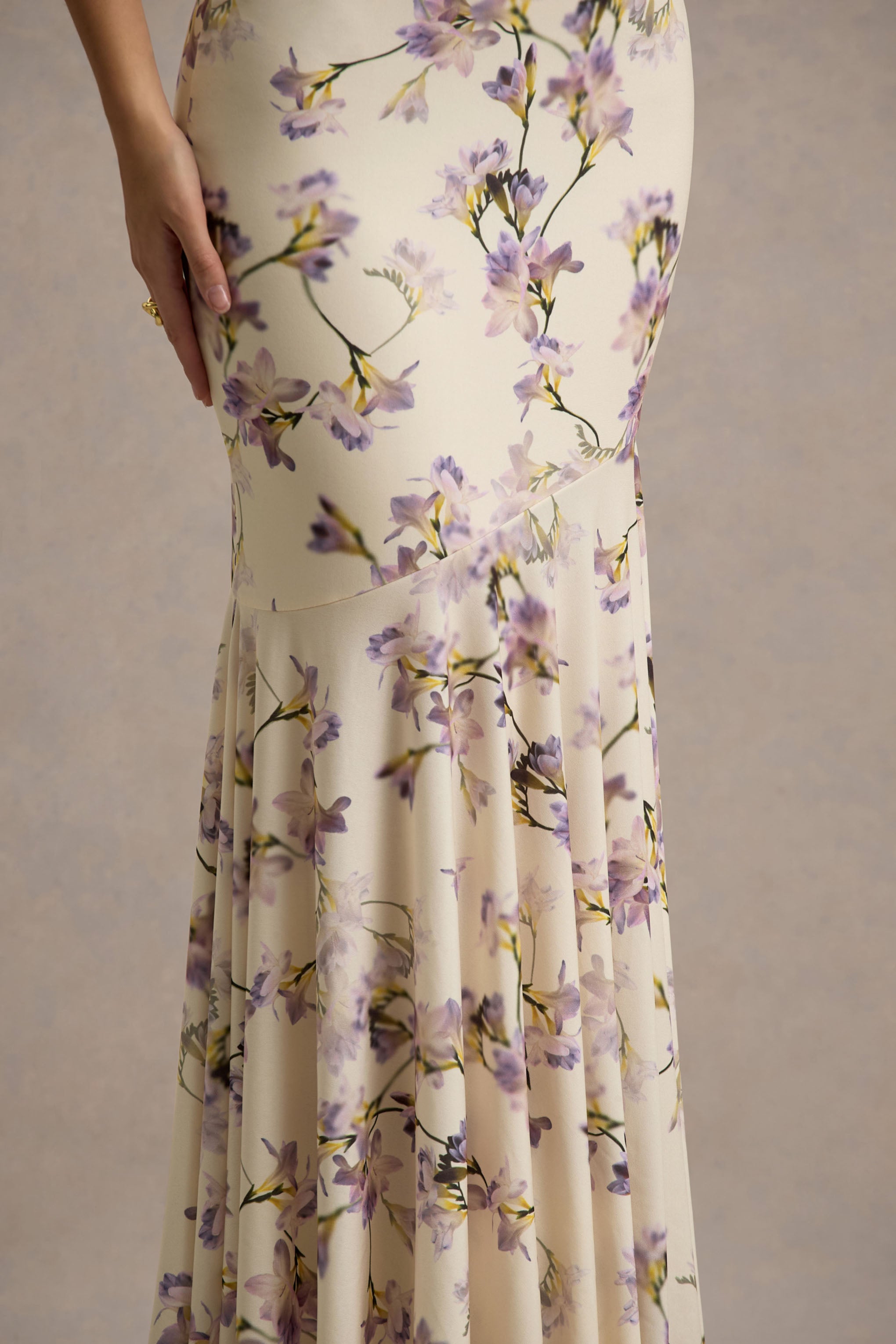 Callie | Lemon Floral Print Bandeau Fishtail Maxi Dress