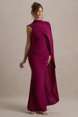 Maeve | Burgundy Cape-Sleeve Draped Maxi Dress