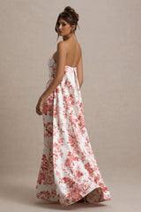 Lywenn | Pink Porcelain Print Bandeau Maxi Dress With Cape