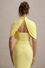 Enchant | Lemon Asymmetric Twisted Cape Midi Dress