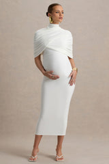 Augustina | White Maternity Midi Dress With Cape