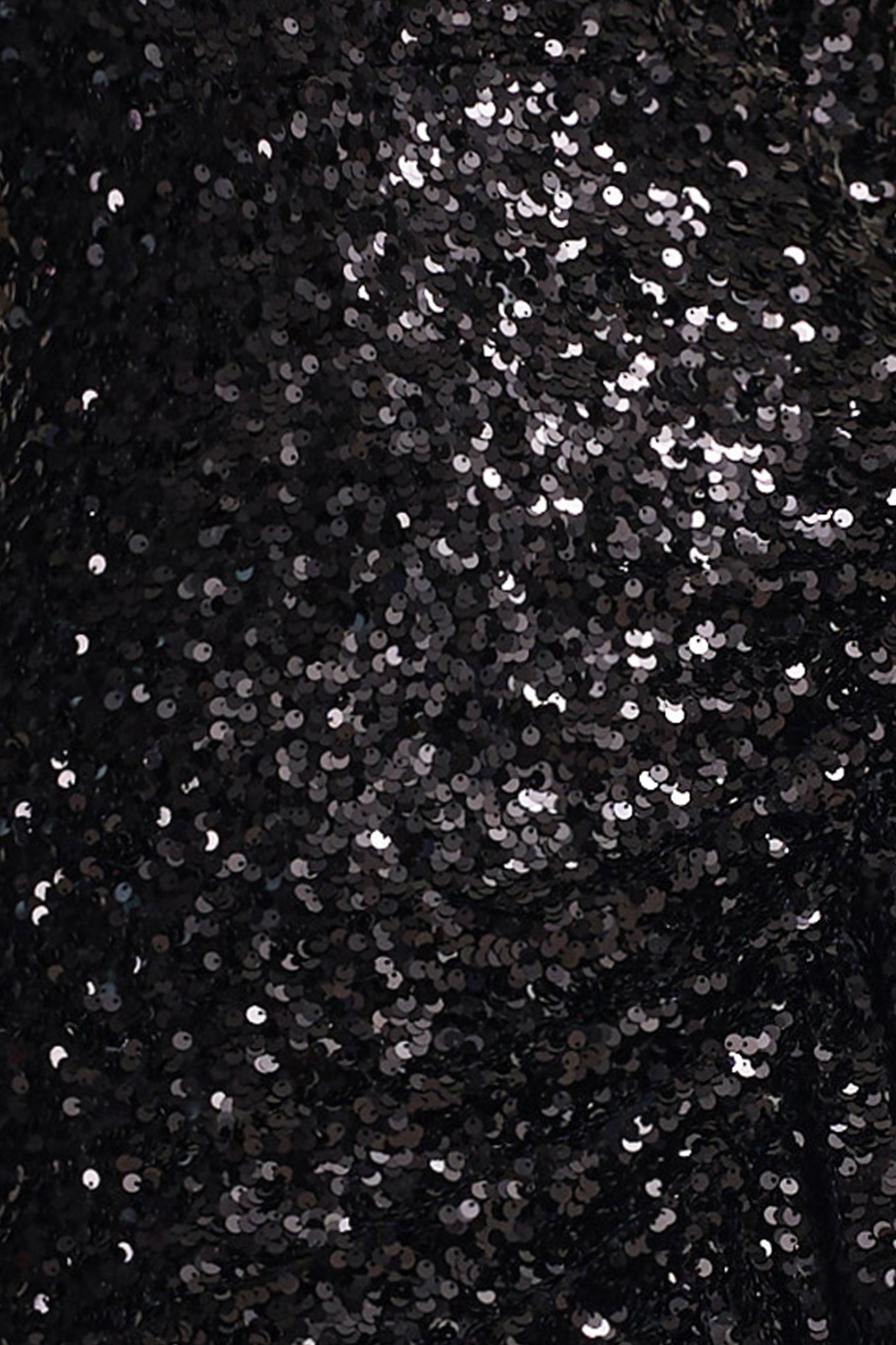 Wild Dream | Black Sequin Plunge-Neck Ruffle Split Maxi Dress