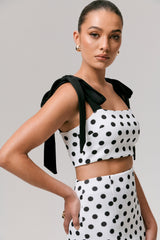 Phoebe | Black & White Polka Dot Crop Top With Tie Straps Tie