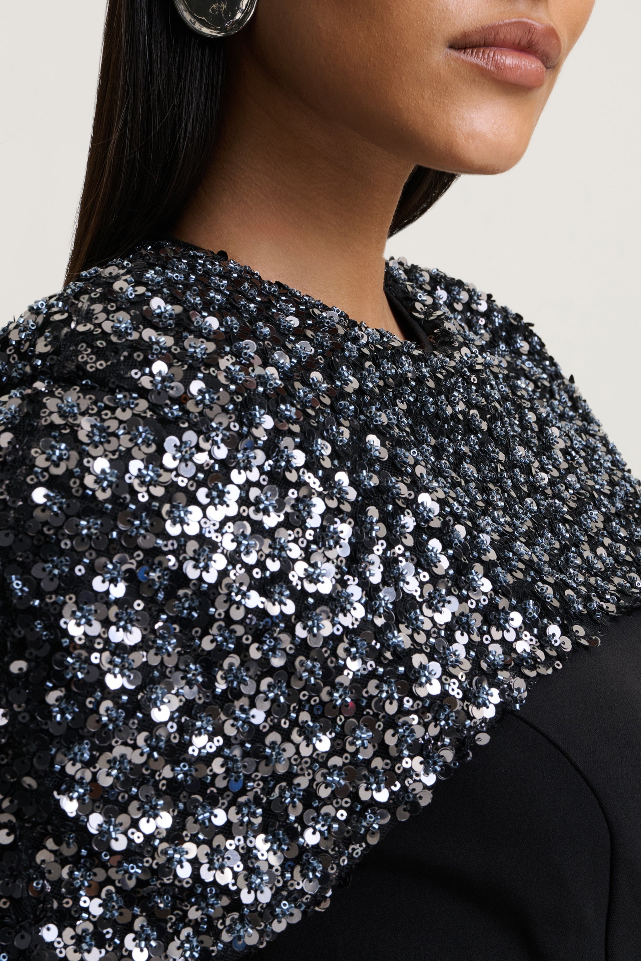 Eloriana | Black Hand-Embellished High-Neck Jumpsuit