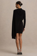Celeste | Black Long-Sleeve Mini Dress With Cape Sleeve
