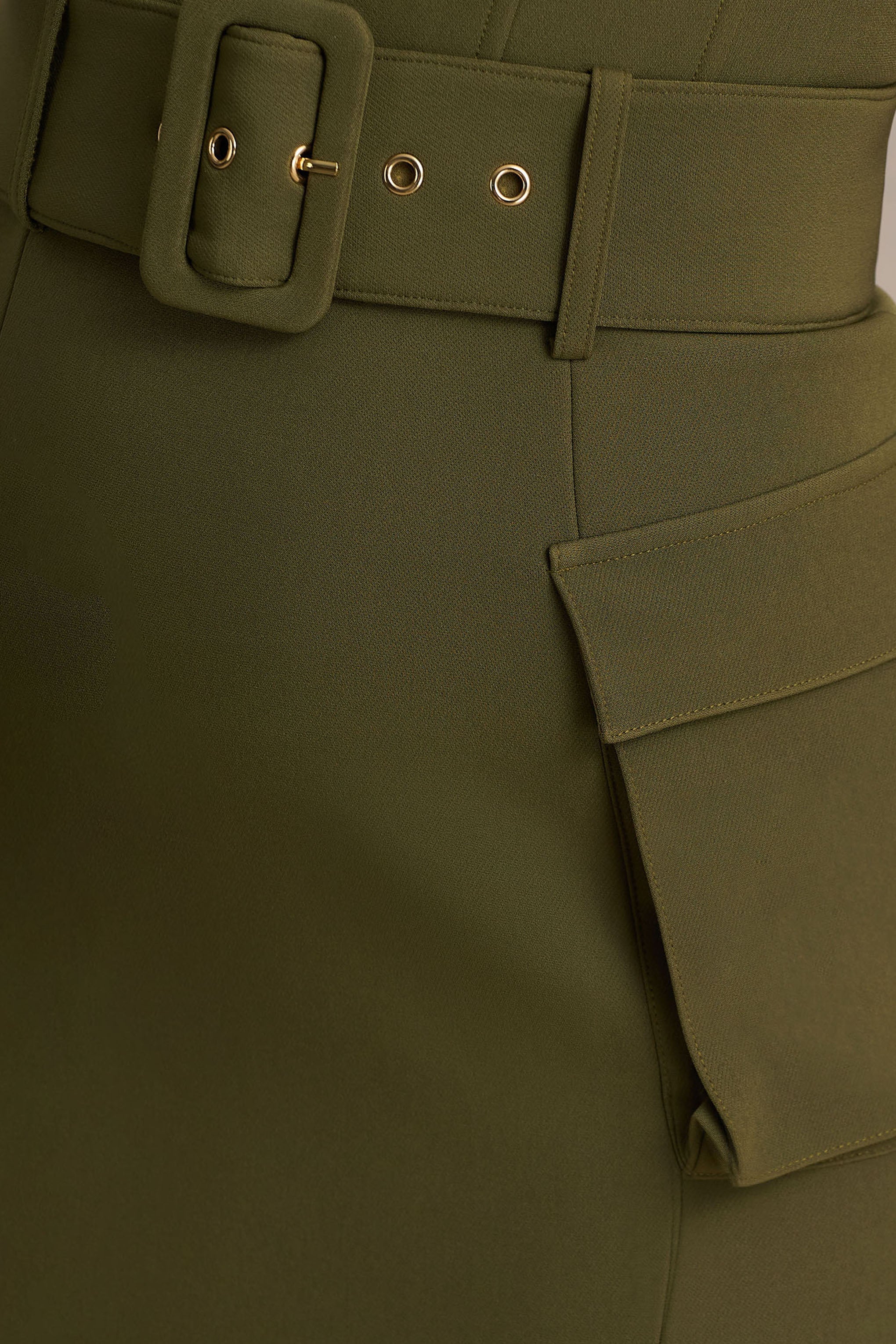 Sandra | Olive Square-Neck Tailored Maxi Dress With Front-High Split