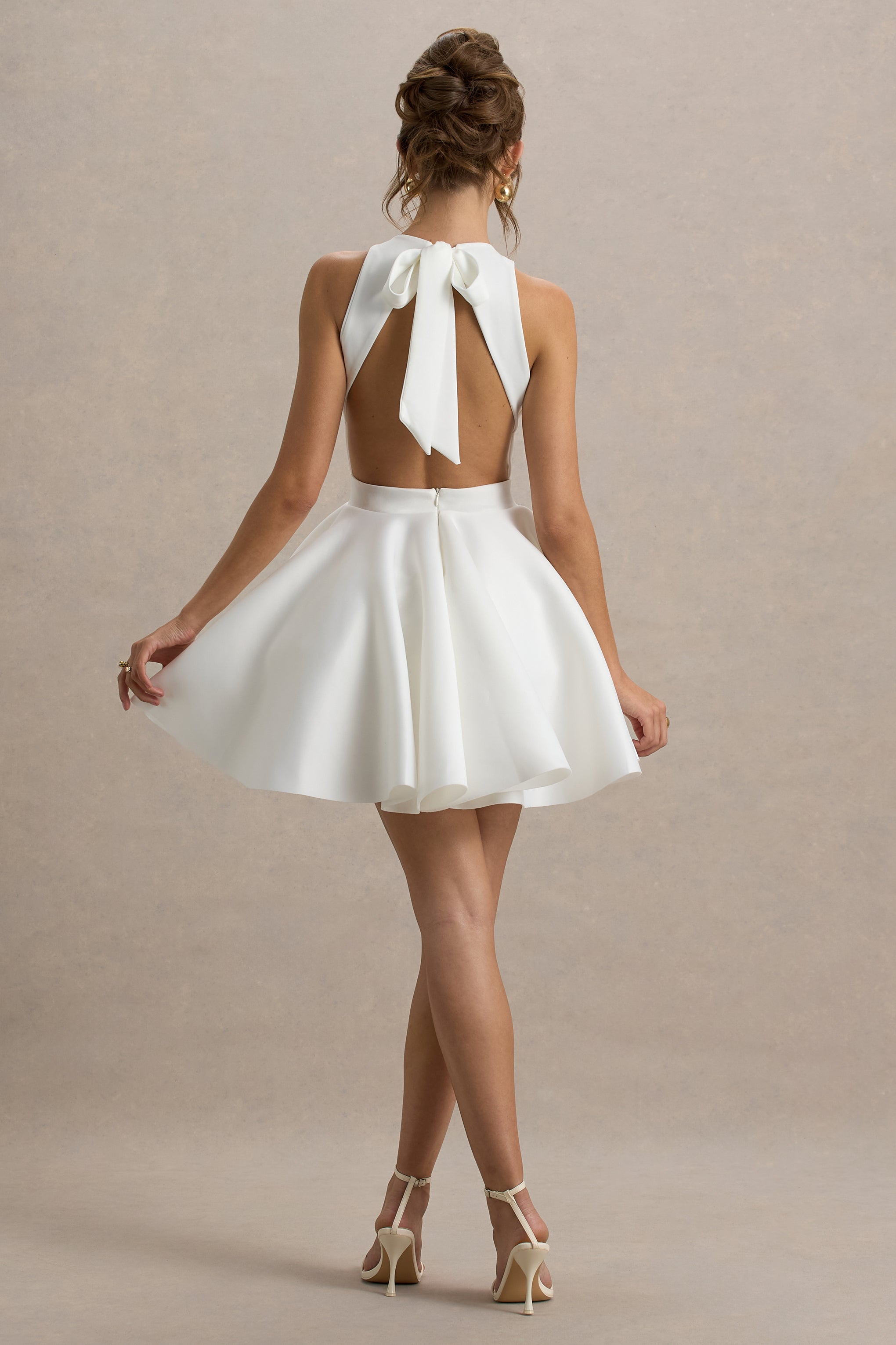 Waverly | White Racer-Neck Sleeveless Skater Mini Dress