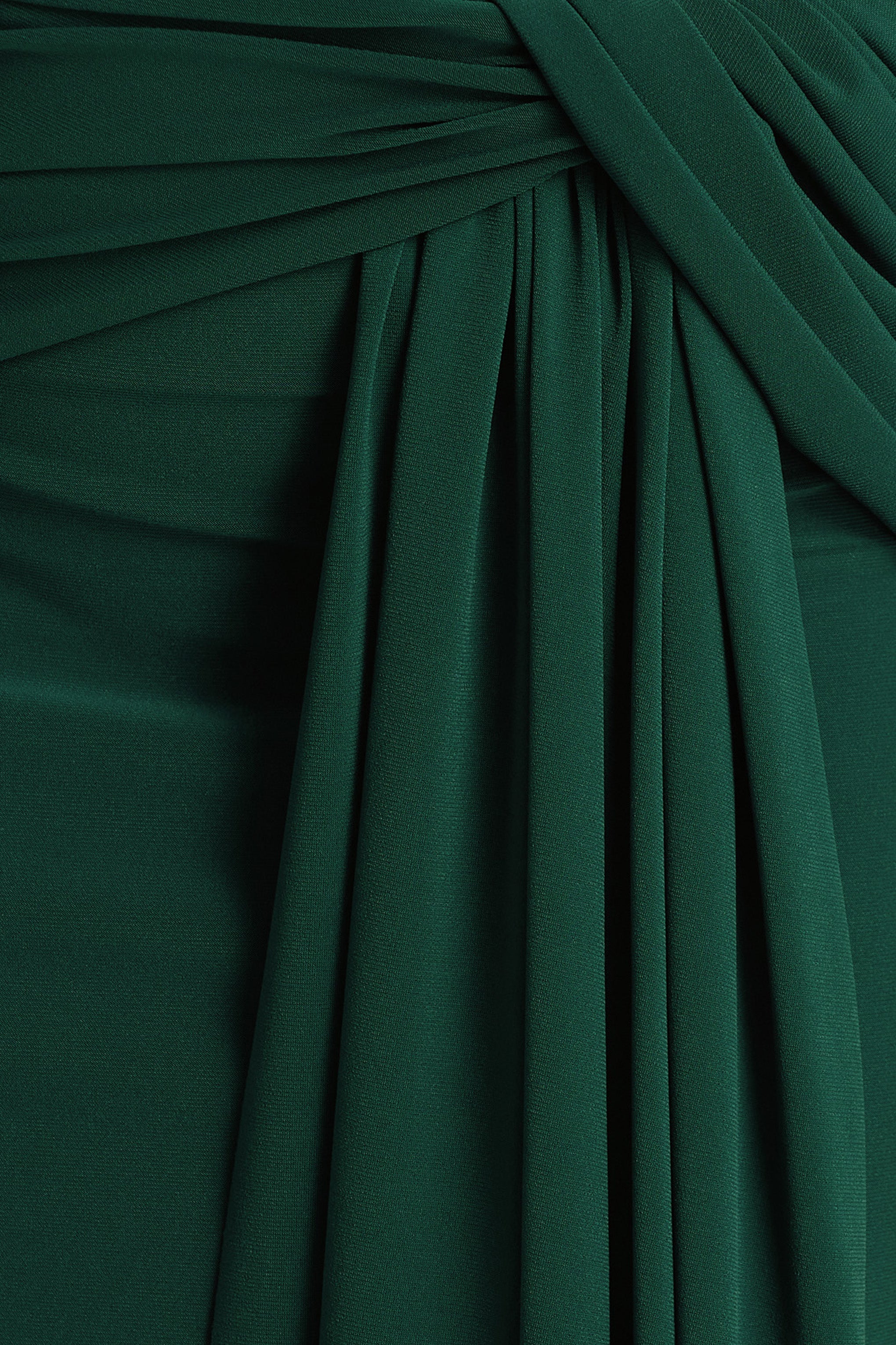 Mikayla | Dark Green Asymmetric-Neck Wrap Maxi Dress With Body Cut-Out And Ruched Detailing