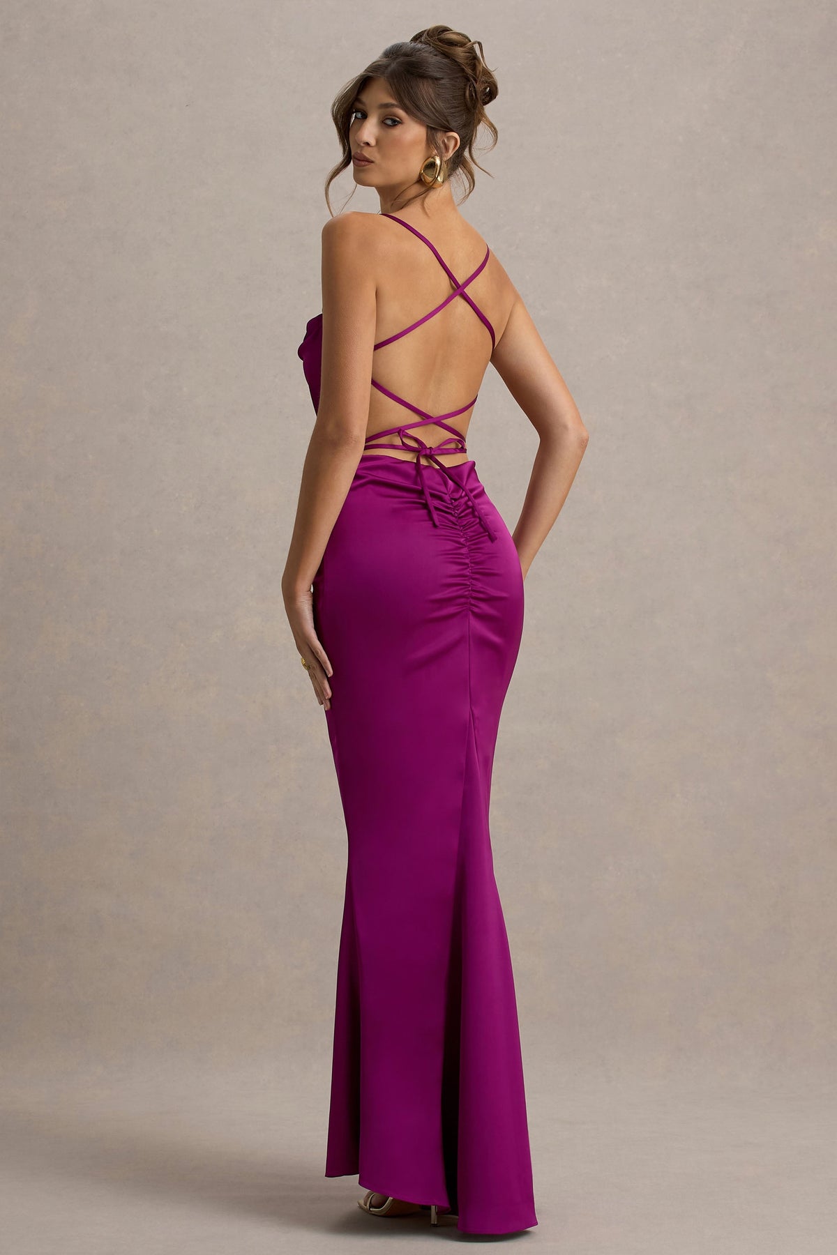 Gia | Dark Pink Satin Cowl-Neck Maxi Dress