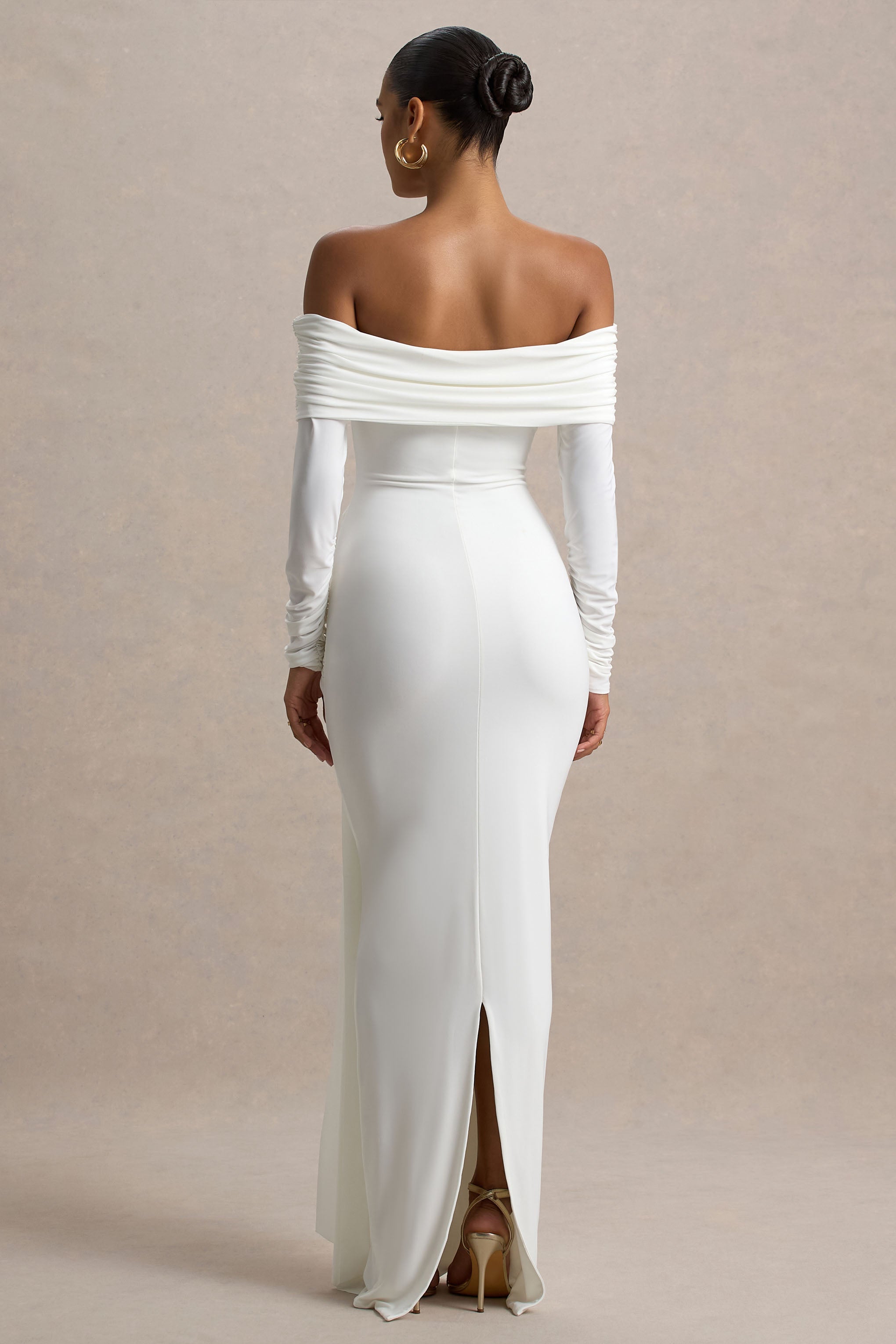 Jovie | White Bardot Wrap Maxi Dress With Sash Detail