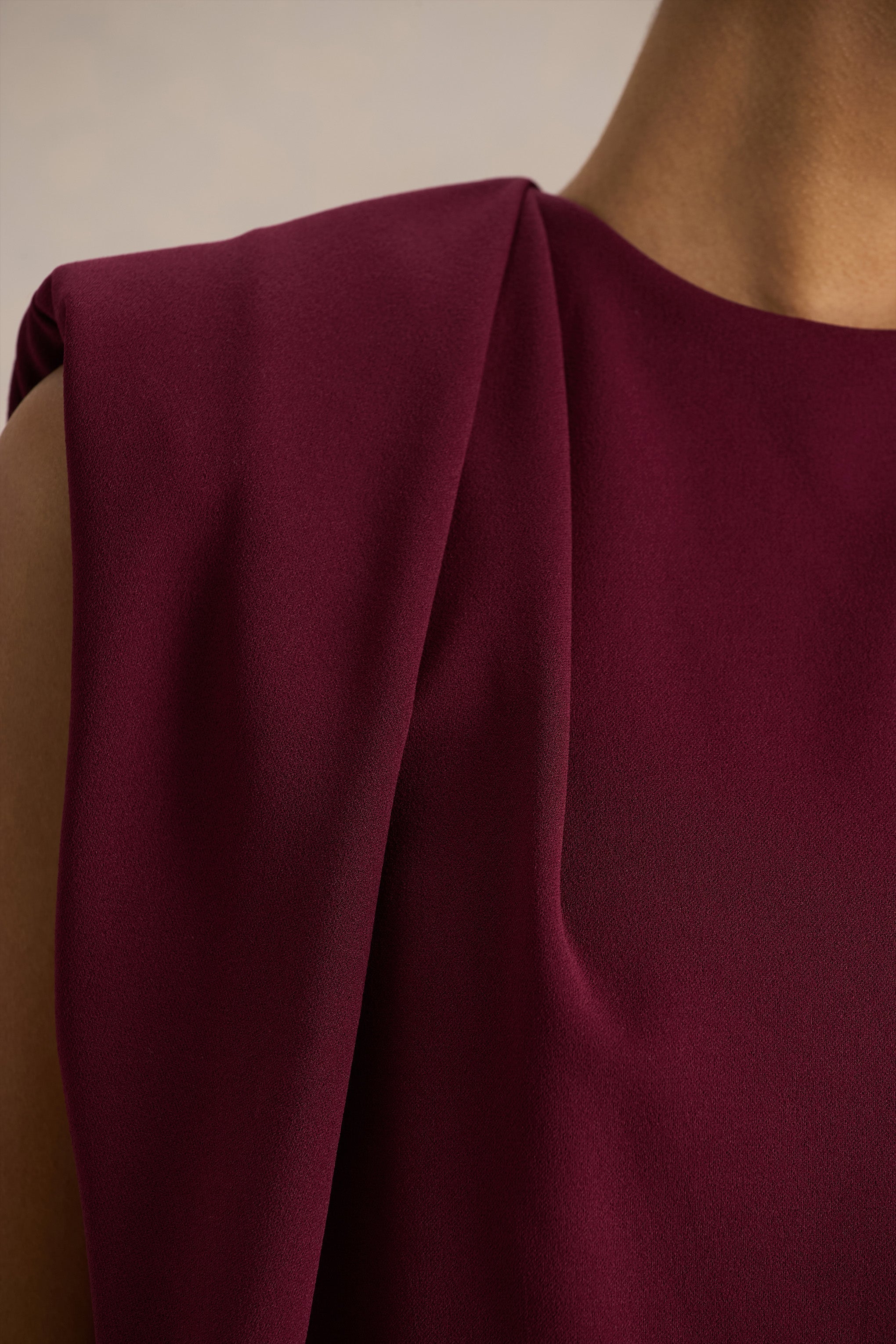 Meave | Burgundy Boat-Neck Maxi Dress With Draped Detail
