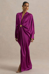 Tina | Pink Satin Plunge-Neck Embellished Maxi Dress