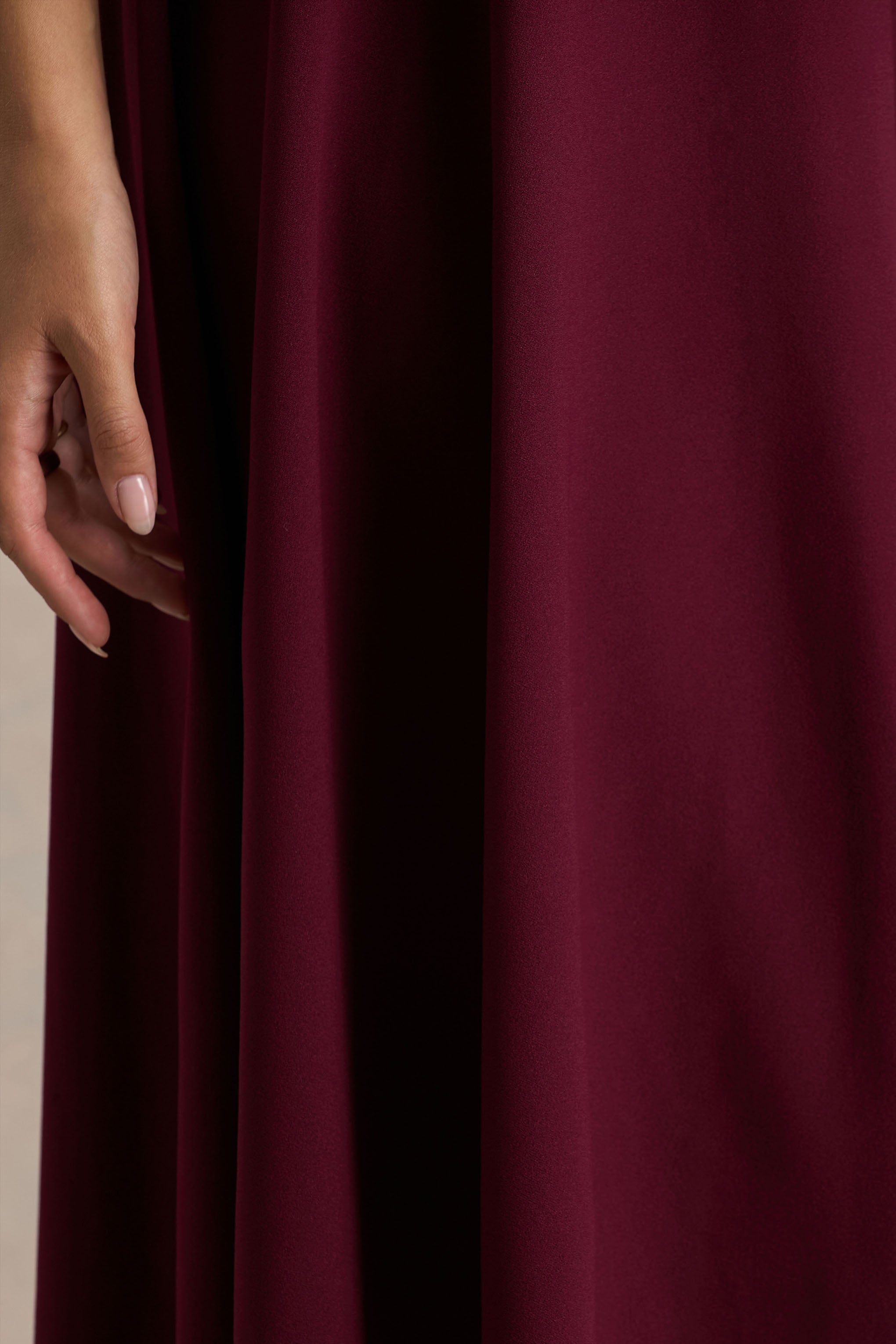 Bellona | Burgundy High-Neck High-Low Midi Dress